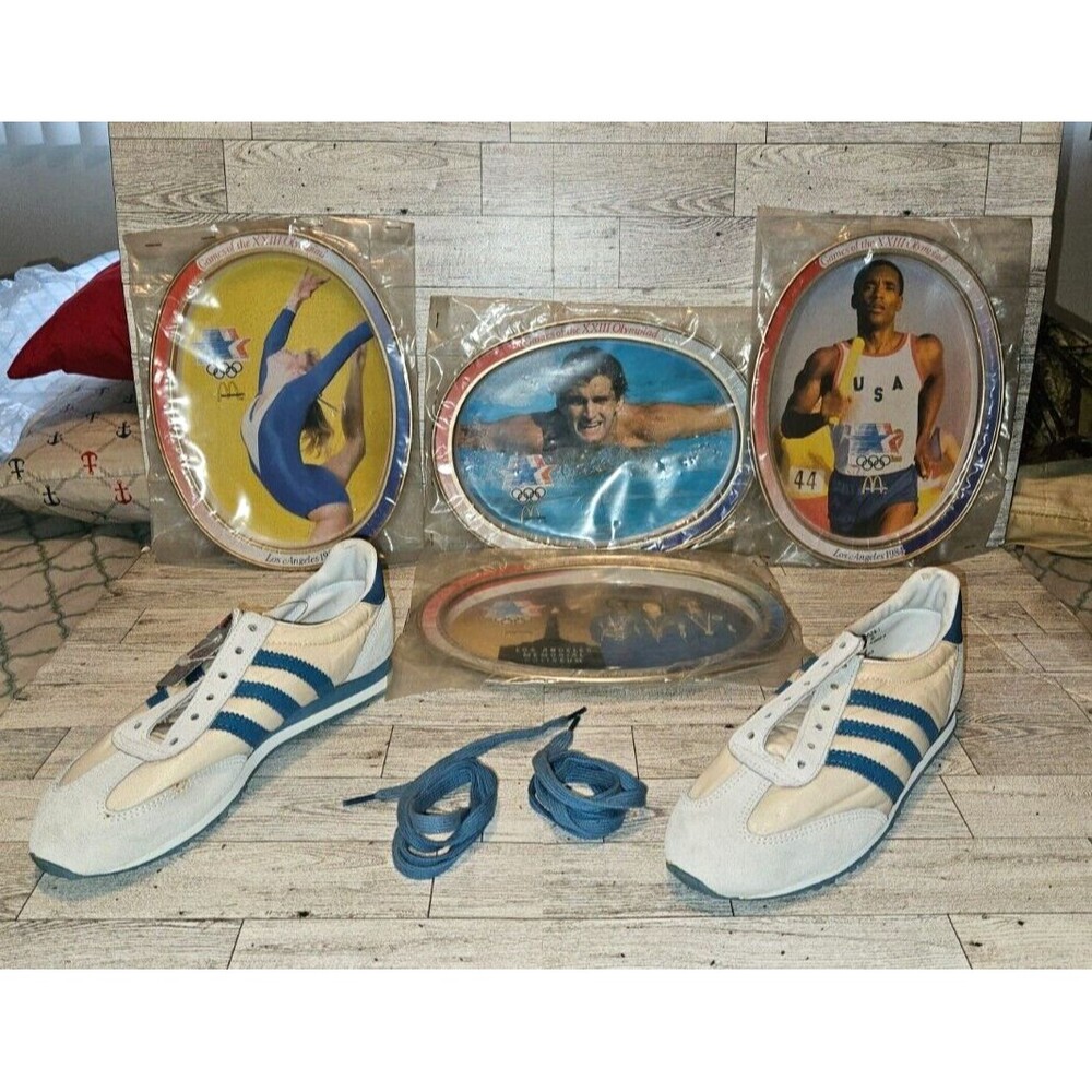 McDonalds 1984 Olympics Los Angeles Games Commemorative Plate and Shoe Bundle.